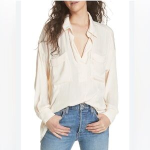 Free People Cream Long Sleeve Blouse